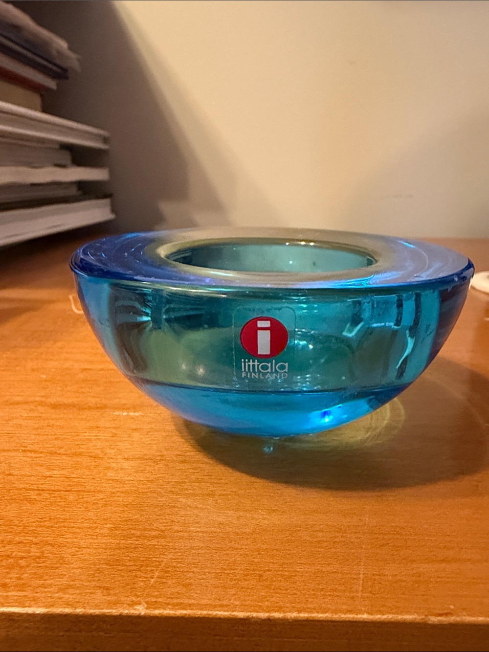 Iittala Turquoise Blue Glass Candle Holder
